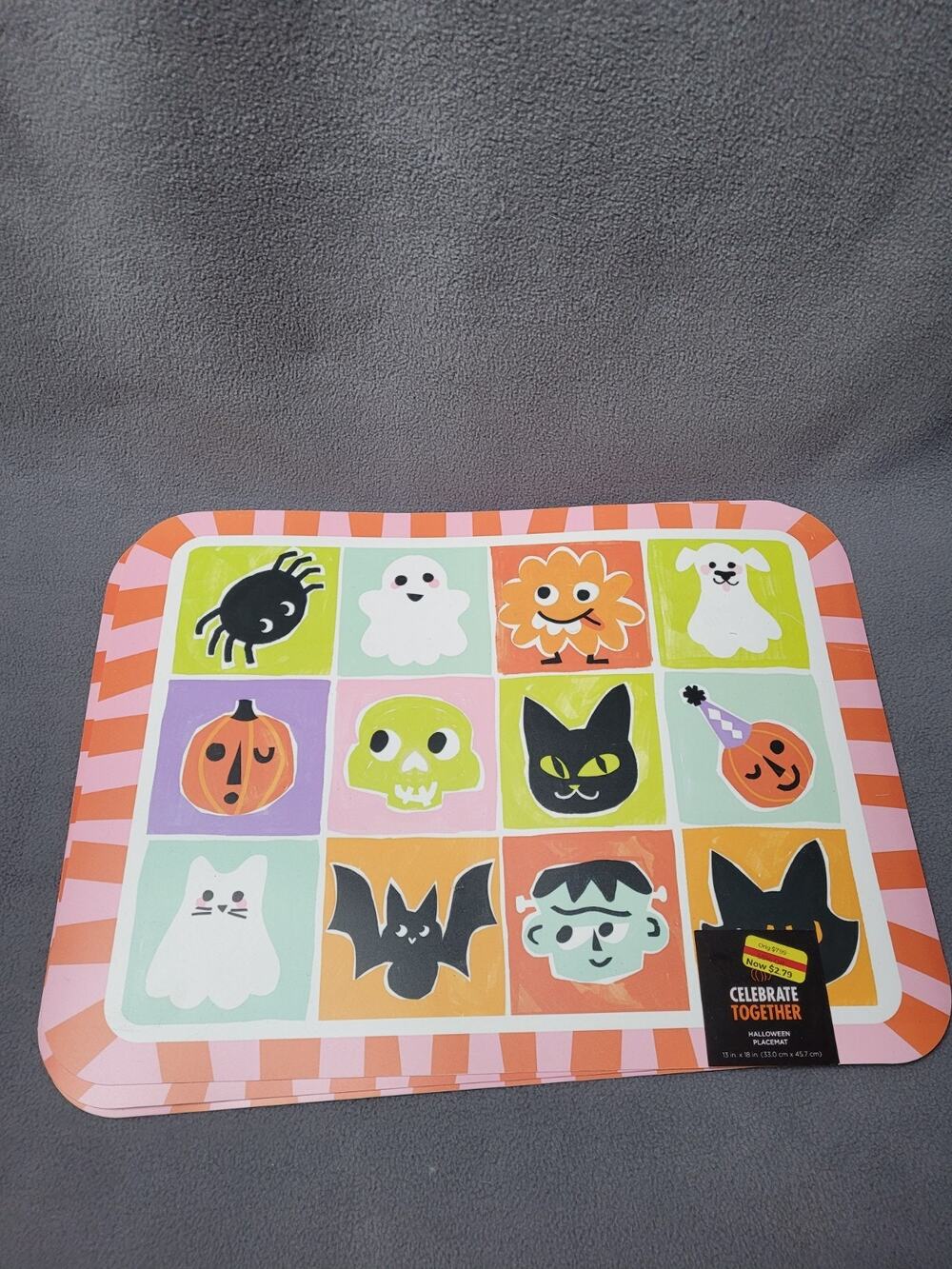 Halloween Placemats Set Of 4 Wipe Clean 13" x 18" Cats Pumpkins Bats